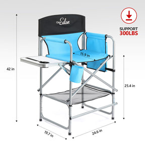 OmySalon 25in Portable Folding Director Chair with Retractable Side Tables & Side Bags