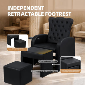OmySalon PCE-BD 3-in-1 Plumbless Electric Pedicure Chair With Technician Stool Footrest And Adjustable Backrest