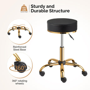 OmySalon Luxury 360° Swivel Hydraulic Adjustable Rolling Round Stool with Wheels