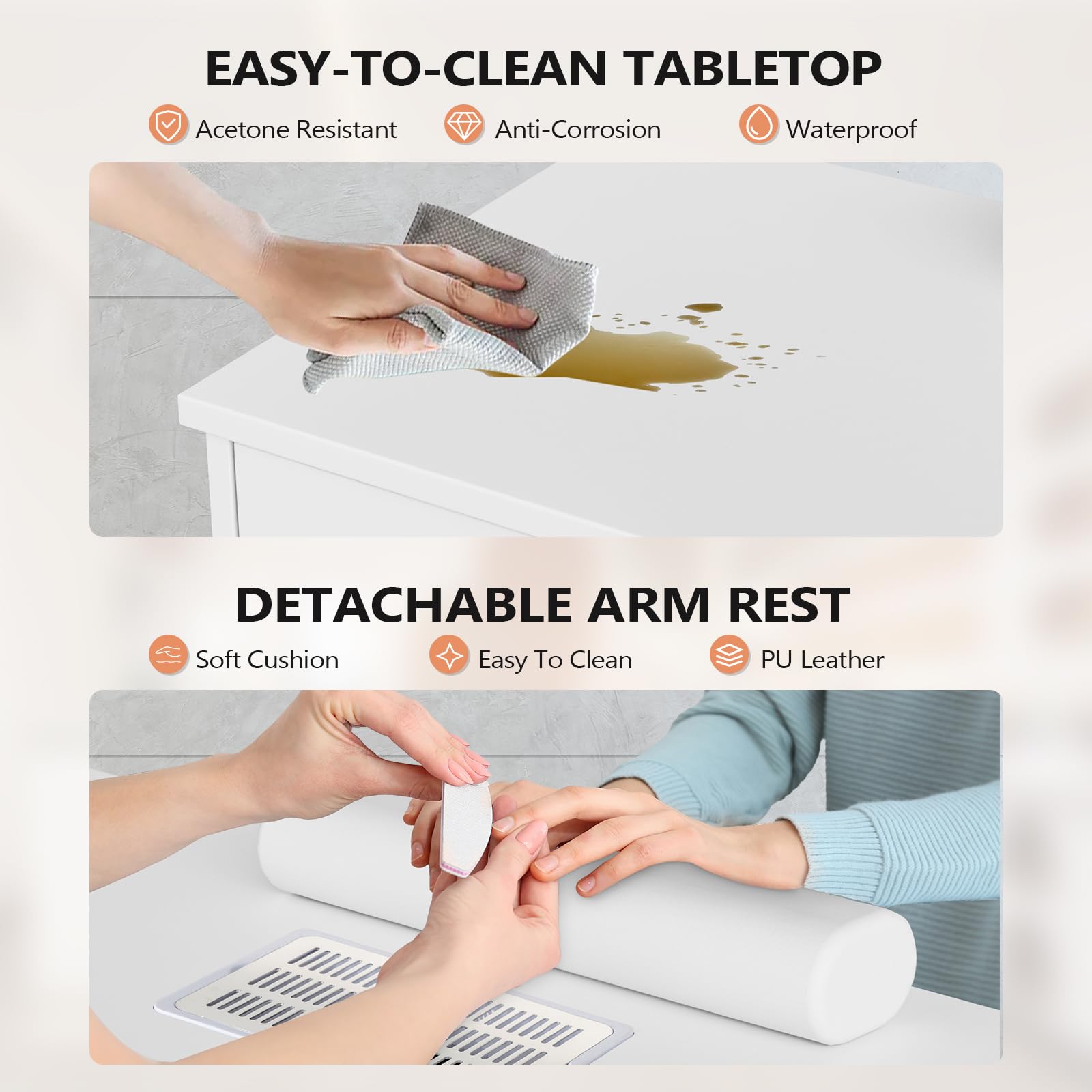 OmySalon MT-FL Nail Manicure Table w/Fluted Glass Cabinet & Electric Dust Collector & & Wrist Rest