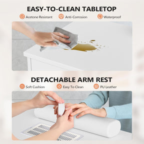 OmySalon MT-FL Nail Manicure Table w/Fluted Glass Cabinet & Electric Dust Collector & & Wrist Rest