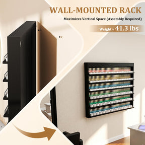 OmySalon Double 6-Tier Wall Mount Nail Polish & Powder Organizer Rack with Acrylic Barriers