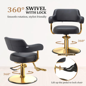 OmySalon SC3301 Heavy-Duty Hydraulic Styling Chair with Open Back & Gold Footrest
