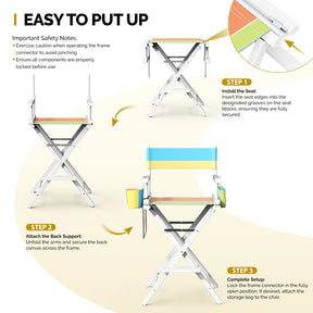 OmySalon 31in Wooden Portable Director Chair Folding Makeup Chair with Storage Pouch