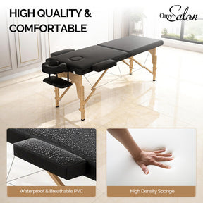 OmySalon 2FBW 84in 2-Fold Portable Physical Therapy Massage Table with Carrying Bag, Face Cradle & Wooden Frame