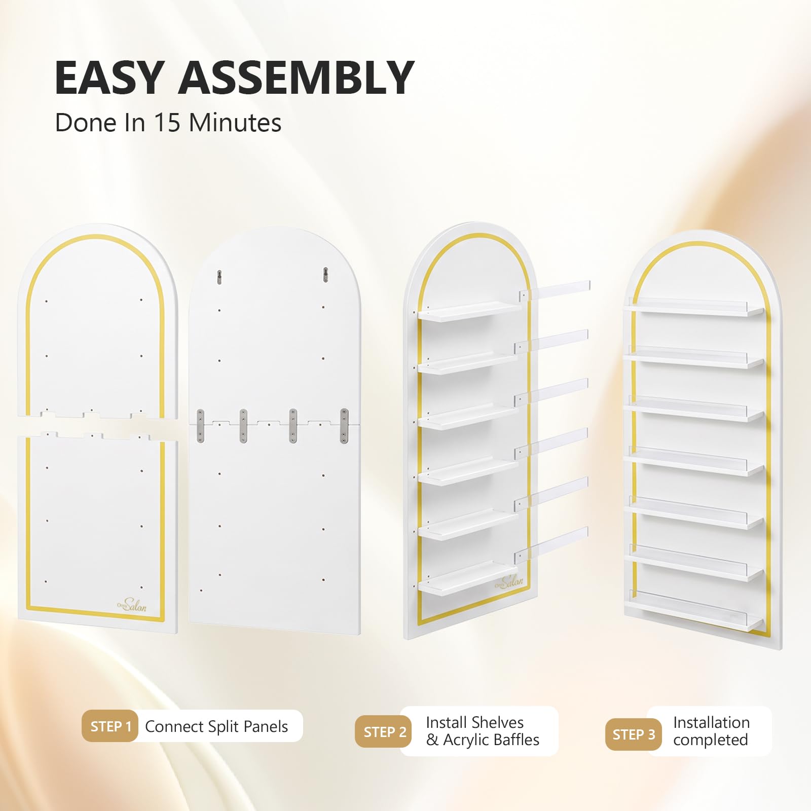 OmySalon Wall-Mounted Arched 6-Tier Nail Polish Rack With 5.5" Extra-Tall Shelves