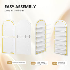 OmySalon Wall-Mounted Arched 6-Tier Nail Polish Rack With 5.5" Extra-Tall Shelves