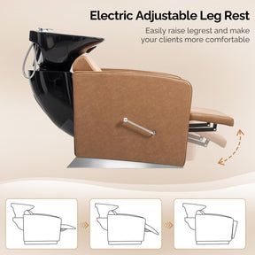 OmySalon BU1221 Salon Shampoo Backwash Chair Unit with Ceramic Shampoo Bowl & Adjustable Footrest