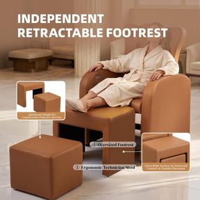 OmySalon PCE-BD 3-in-1 Plumbless Electric Pedicure Chair With Technician Stool Footrest And Adjustable Backrest