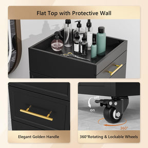 OmySalon SCFD Wooden Mobile Salon Trolley Cart w/Wheels & 5 Drawers 1 Cabinet 3 Tool Holders