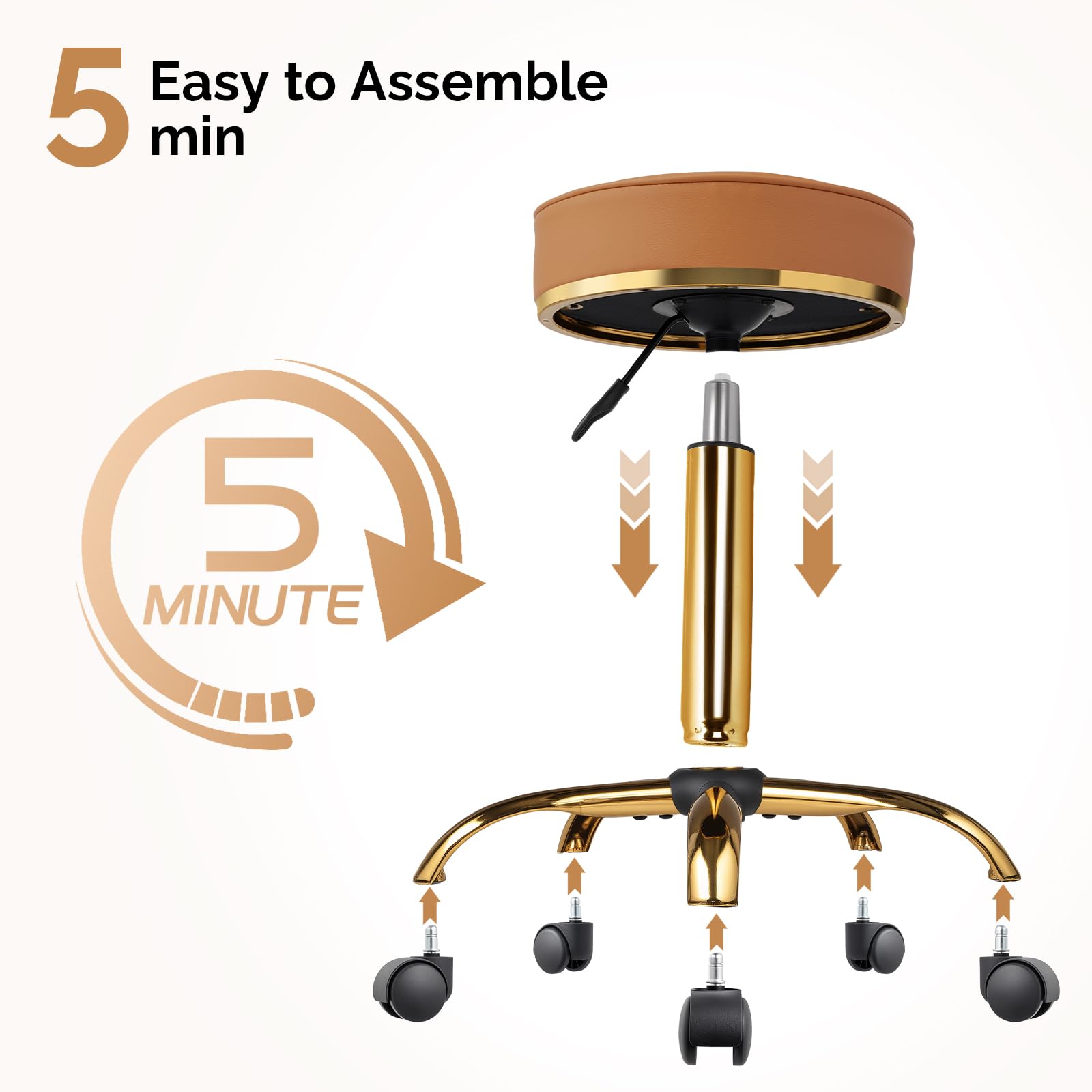 OmySalon Luxury 360° Swivel Hydraulic Adjustable Rolling Round Stool with Wheels