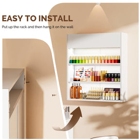 OmySalon 3-Tier Wall Mount LED Wooden Nail Polish Organizer Shelf with USB Touch Control