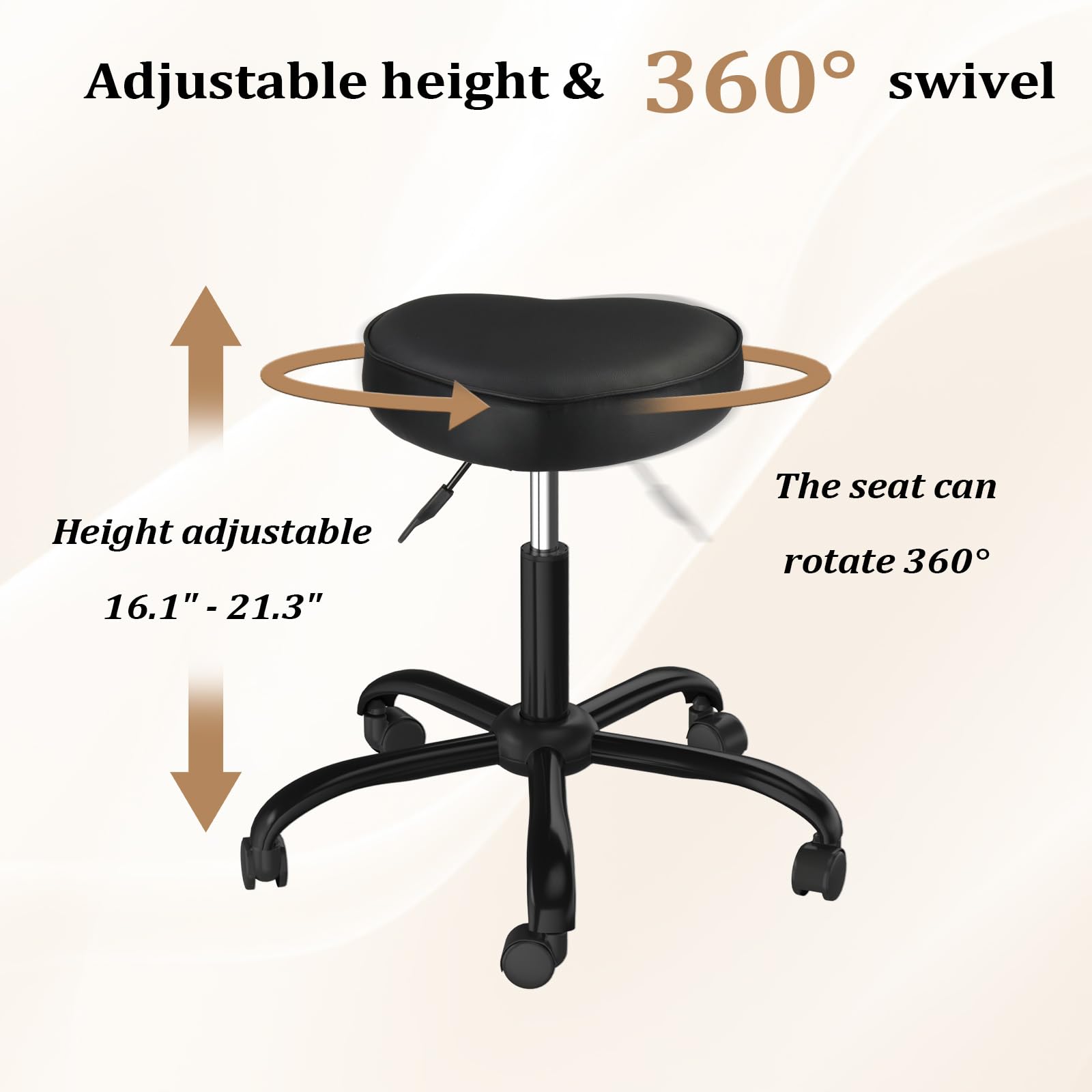 OmySalon 360° Swivel Heart-Shaped Hydraulic Rolling Salon Stool with Wheels