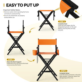 OmySalon 31in Wooden Portable Director Chair Folding Makeup Chair with Storage Pouch