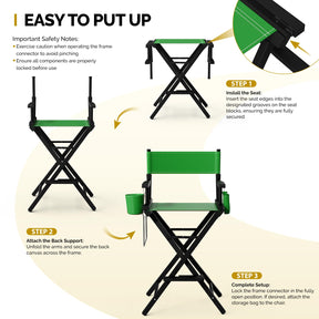 OmySalon 31in Wooden Portable Director Chair Folding Makeup Chair with Storage Pouch
