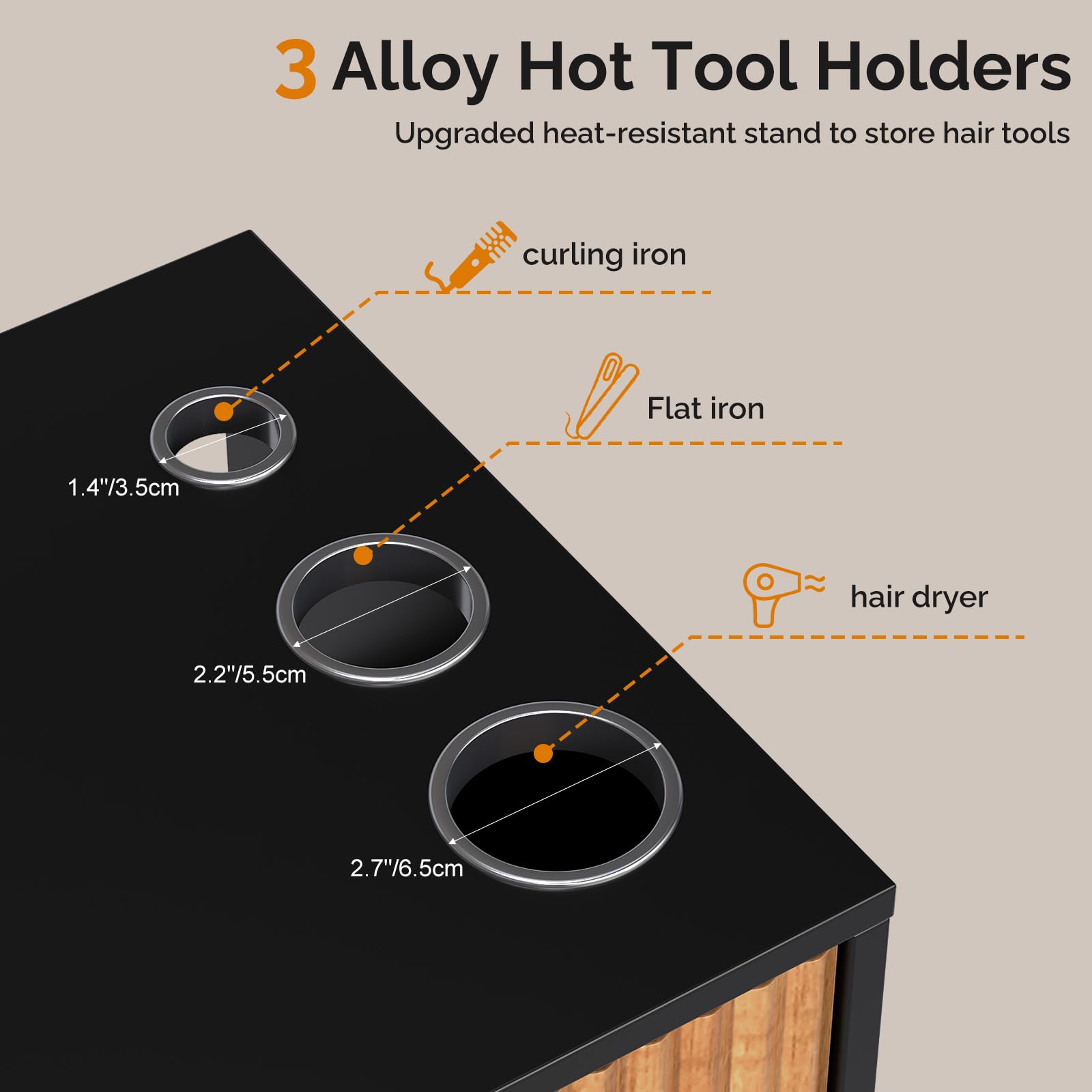OmySalon WMSCTD Modern Retro Wall Mount Salon Styling Station with 2 Drawers 3 Heat-Resistant Tool Holders