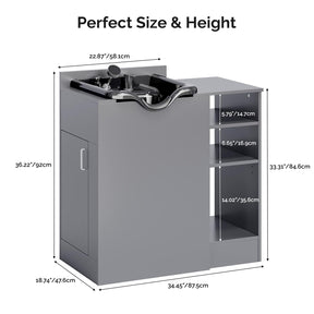 Omysalon HWCOC Salon Wet Cabinet Station with Shampoo Bowl & Adjustable Shelves & Sprayer Faucet