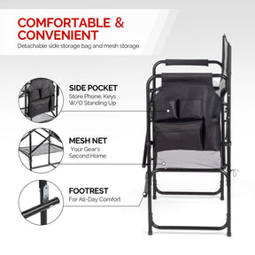 OmySalon 30in Portable Director Chair Folding Makeup Artist Chair with Side Table & Side Storage Bag