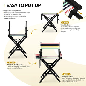 OmySalon 26in Wooden Portable Director Chair Folding Makeup Chair with Storage Pouch