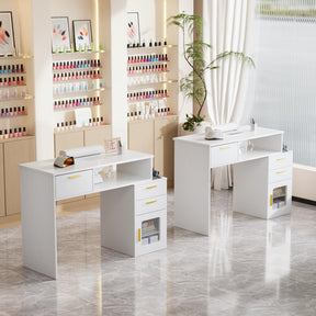 OmySalon MT-FL Nail Manicure Table w/Fluted Glass Cabinet & Electric Dust Collector & & Wrist Rest