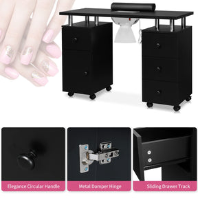 Omysalon MT-DC Nail Manicure Table w/Electric Dust Collector & Wrist Rest & 2 Open Spaces 1 Side Cabinet 4 Drawers