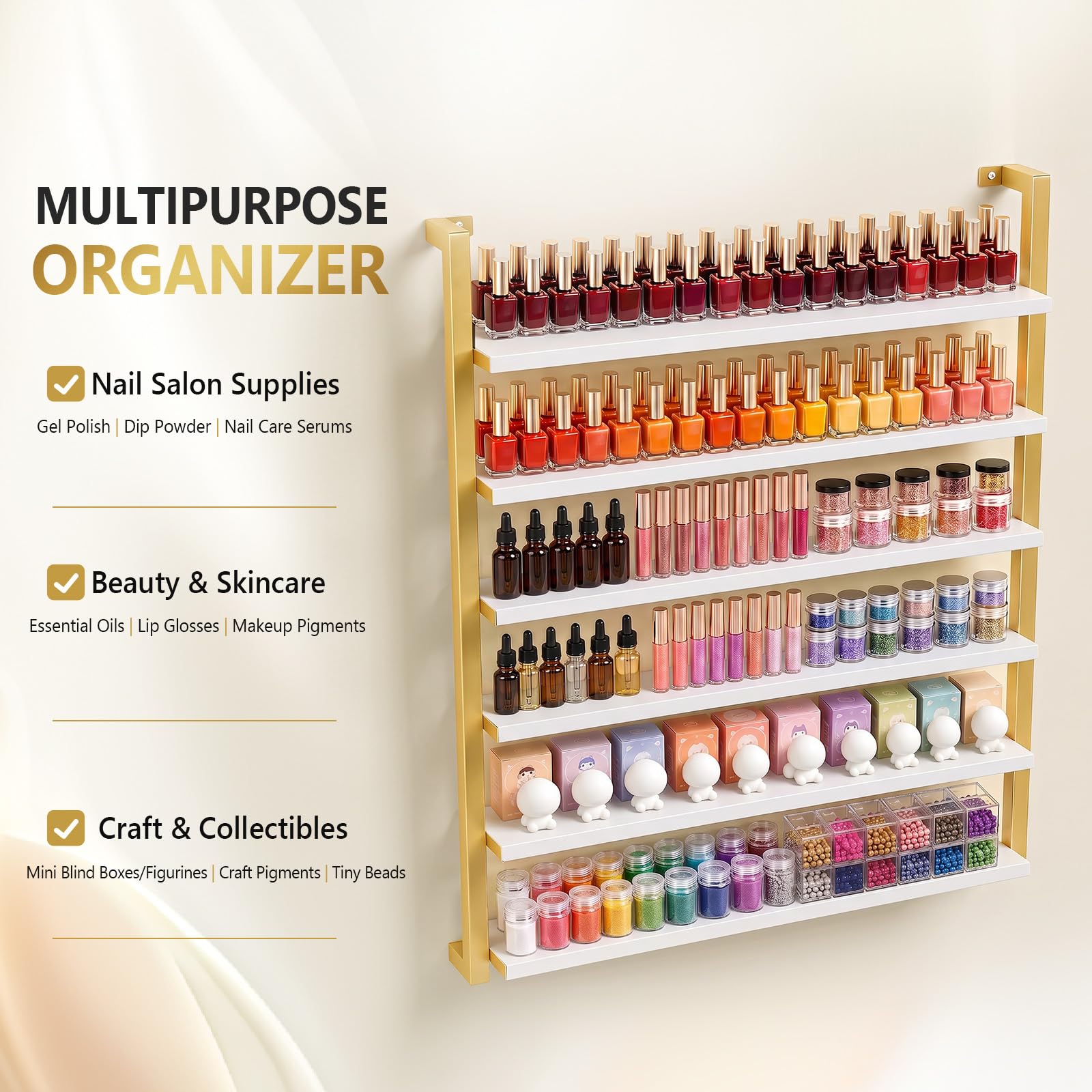 OmySalon 6-Tier Wall Mount Nail Polish Display Rack with Metal Frame