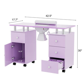 Omysalon MT-DC Nail Manicure Table w/Electric Dust Collector & Wrist Rest & 2 Open Spaces 1 Side Cabinet 4 Drawers