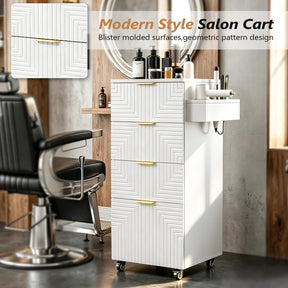 OmySalon SCTSM Wooden Rolling Salon Trolley Cart with Wheels & 4 Drawers 3 Hot Tool Holders