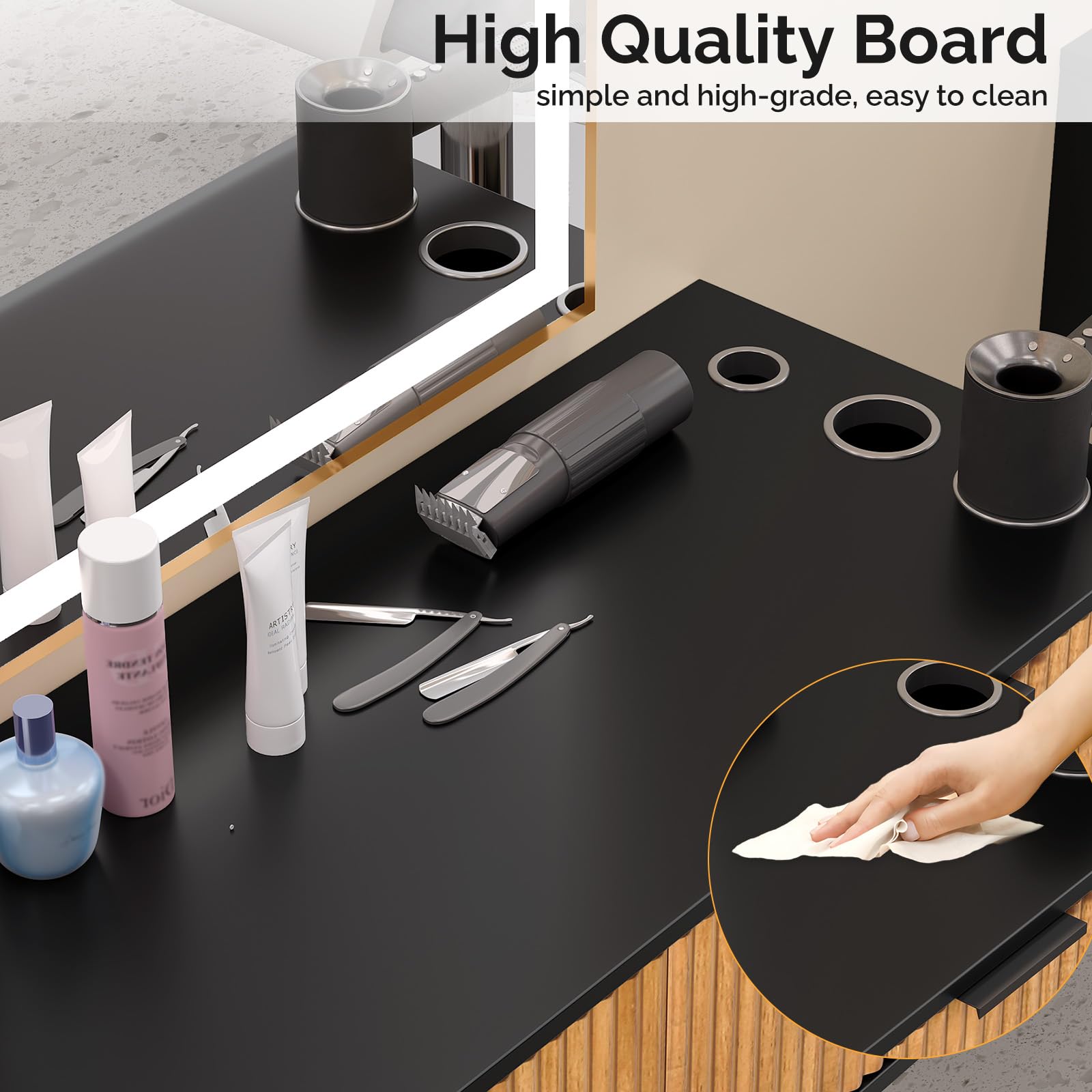 OmySalon WMSCTD Modern Retro Wall Mount Salon Styling Station with 2 Drawers 3 Heat-Resistant Tool Holders