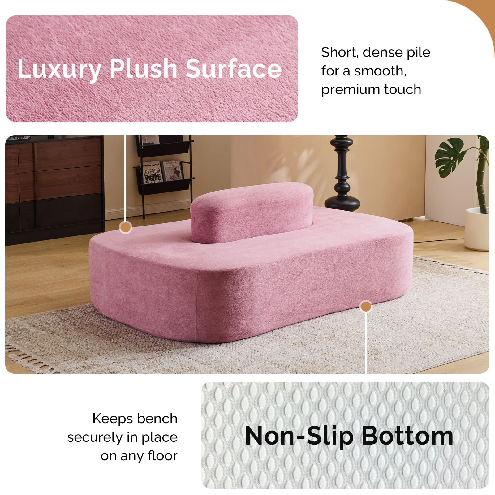OmySalon SLKS 71.6in Double-Sided Plush Reception Bench for 4-6 People, Fully Assembled