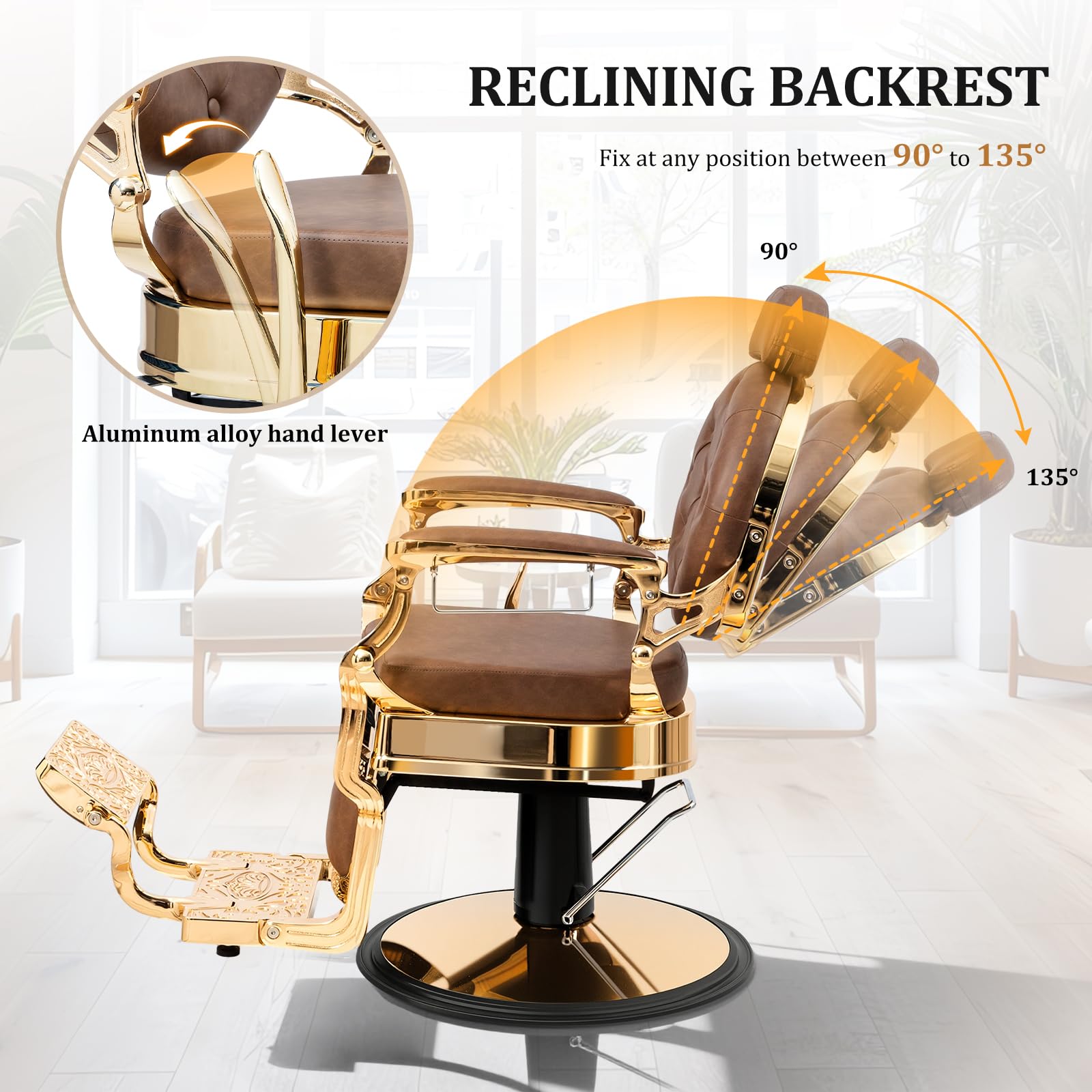 OmySalon BC1604 Retro Heavy Duty Hydraulic Recline Barber Chair