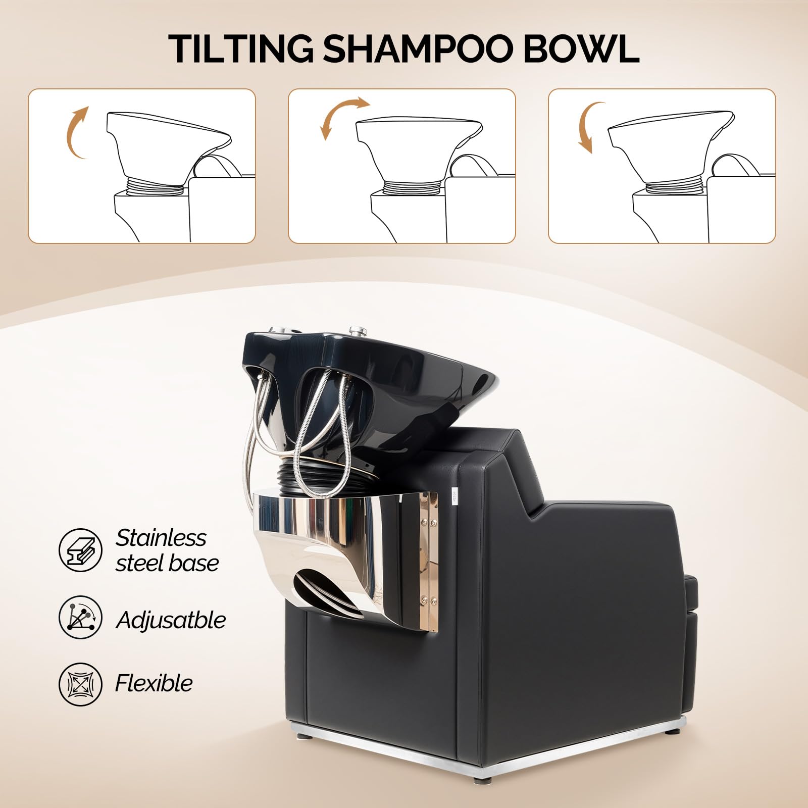 OmySalon BU2601 Salon Shampoo Backwash Chair with Tilting Porcelain Bowl