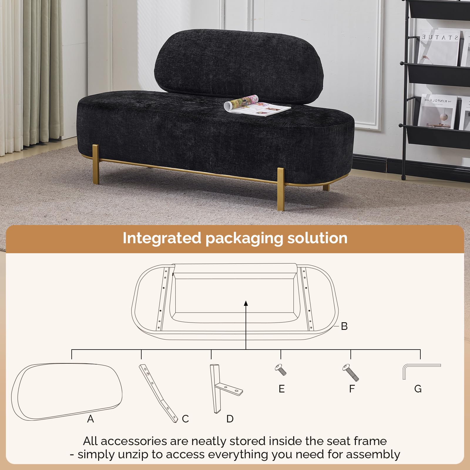 OmySalon WRB1801 55.1in Faux Leather Upholstered Waiting Room Reception Bench Chair with Backrest