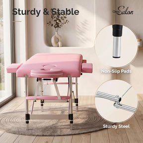OmySalon FA-MB 84in Portable Height-Adjustable Physical Therapy Massage Table with Aluminum Frame, Face Cradle & Carrying Bag