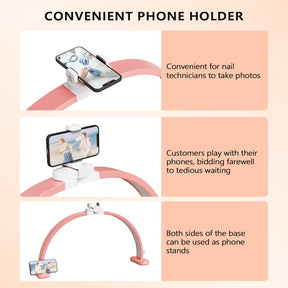 OmySalon 29" Foldable Shadowless Half Moon LED Nail Lamp with 3000-6500K Adjustable Color Temperature, Stepless Dimming & Phone Holder