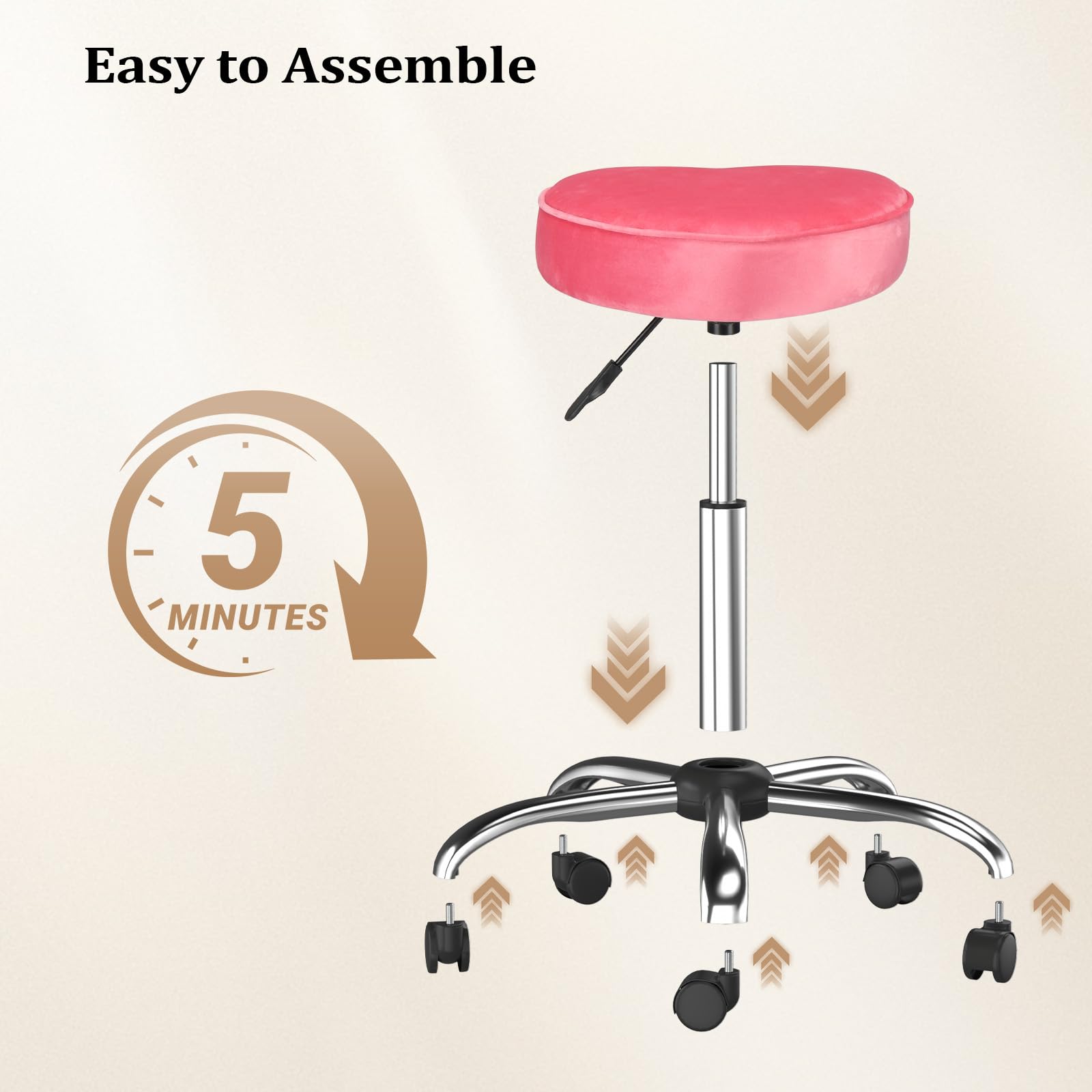 OmySalon 360° Swivel Heart-Shaped Hydraulic Rolling Salon Stool with Wheels