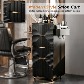 OmySalon SCTSM Wooden Rolling Salon Trolley Cart with Wheels & 4 Drawers 3 Hot Tool Holders