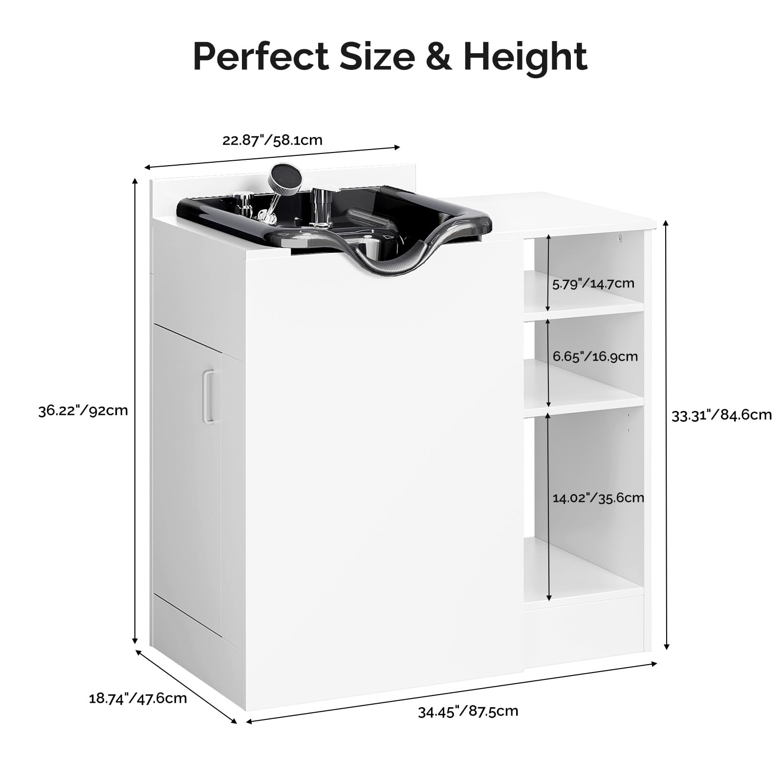 Omysalon HWCOC Salon Wet Cabinet Station with Shampoo Bowl & Adjustable Shelves & Sprayer Faucet
