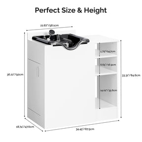 Omysalon HWCOC Salon Wet Cabinet Station with Shampoo Bowl & Adjustable Shelves & Sprayer Faucet