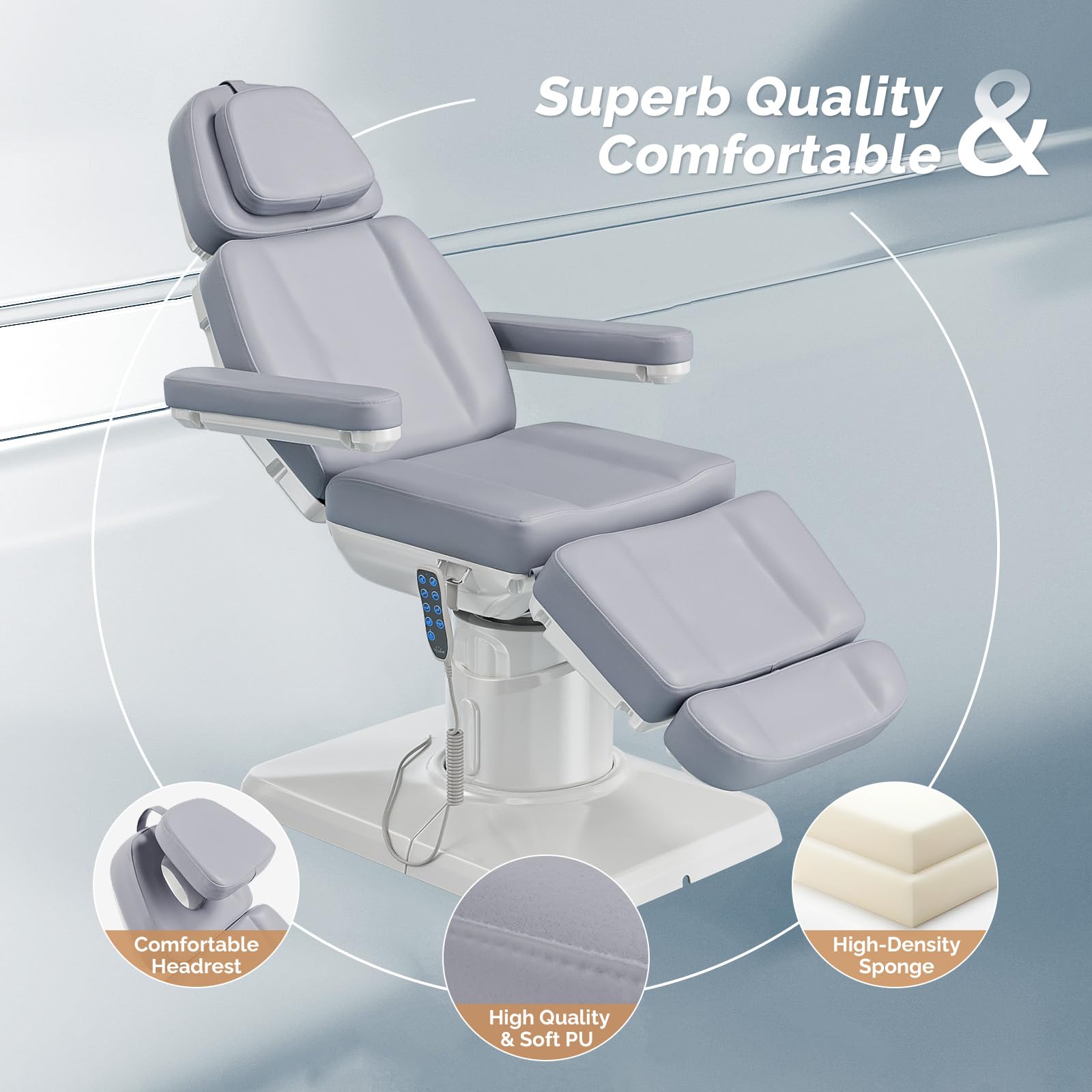 OmySalon LBT3 73in Multi-function 120° Rotation Electric Remote One-touch Operate 3 Motors Facial Massage Bed