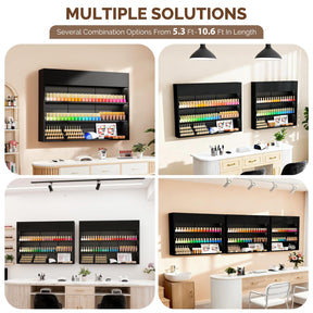 OmySalon 3-Tier Wall Mount LED Wooden Nail Polish Organizer Shelf with USB Touch Control