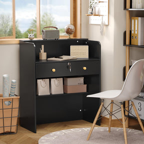 OmySalon RD Modern Wooden Reception Desk with Lockable Drawer and Legroom Rack