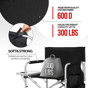 OmySalon 26in Folding Director Chair Makeup Artist Chair with Side Table