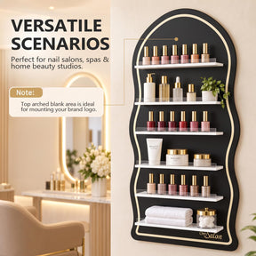 OmySalon Wall-Mounted Wavy 6-Tier Nail Polish Rack With 5.5" Extra-Tall Shelves