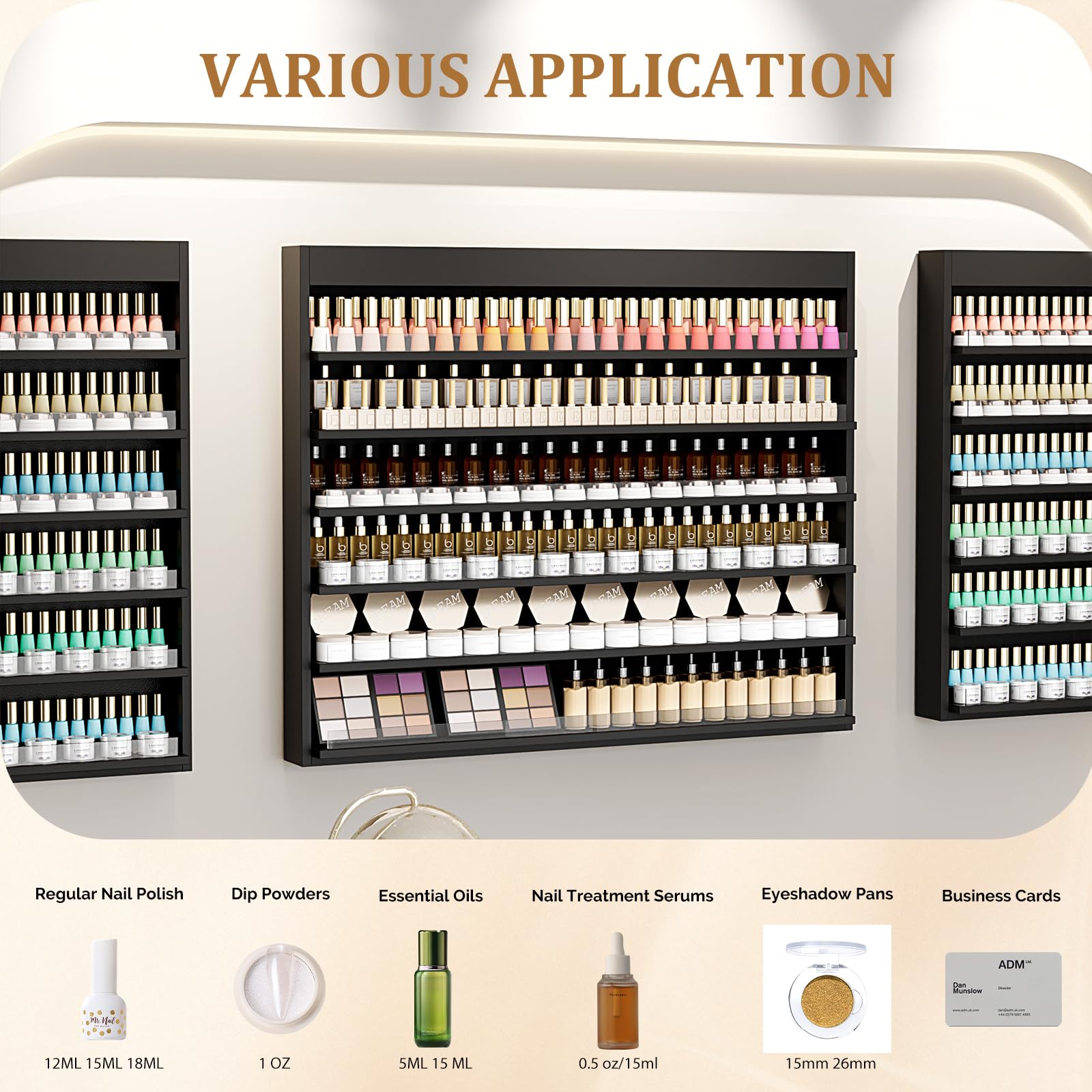 OmySalon Double 6-Tier Wall Mount Nail Polish & Powder Organizer Rack with Acrylic Barriers