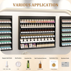 OmySalon Double 6-Tier Wall Mount Nail Polish & Powder Organizer Rack with Acrylic Barriers