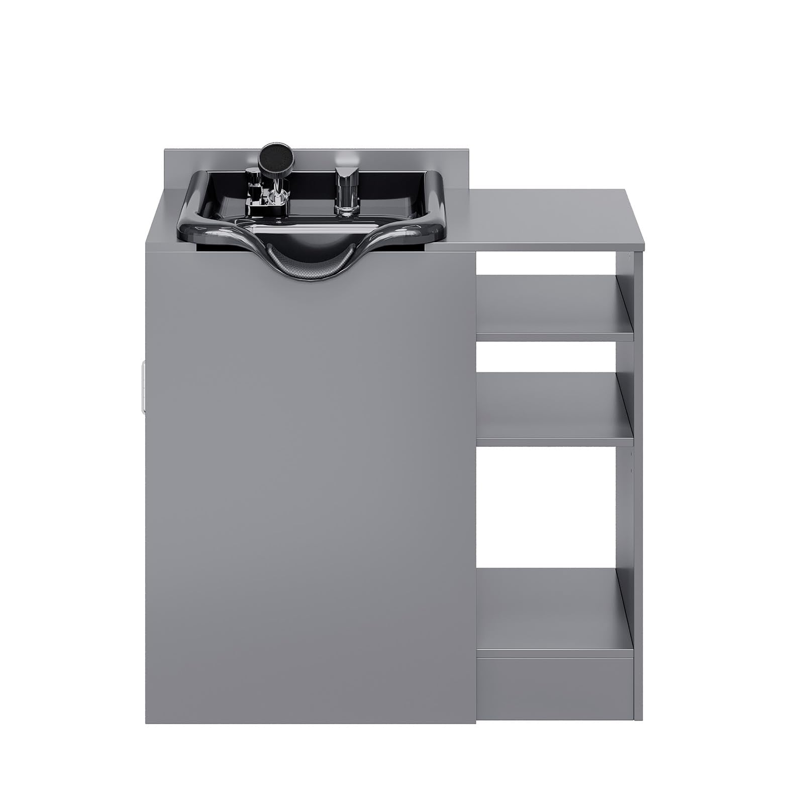 Omysalon HWCOC Salon Wet Cabinet Station with Shampoo Bowl & Adjustable Shelves & Sprayer Faucet