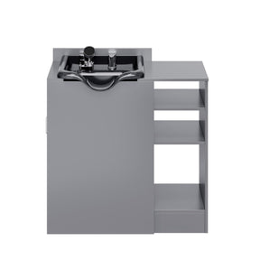 Omysalon HWCOC Salon Wet Cabinet Station with Shampoo Bowl & Adjustable Shelves & Sprayer Faucet