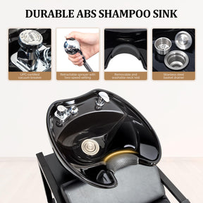 OmySalon BU2201 Salon Shampoo Backwash Chair Unit with Tilting Ceramic Bowl & Storage Shelf