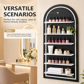 OmySalon Wall-Mounted Arched 6-Tier Nail Polish Rack With 5.5" Extra-Tall Shelves